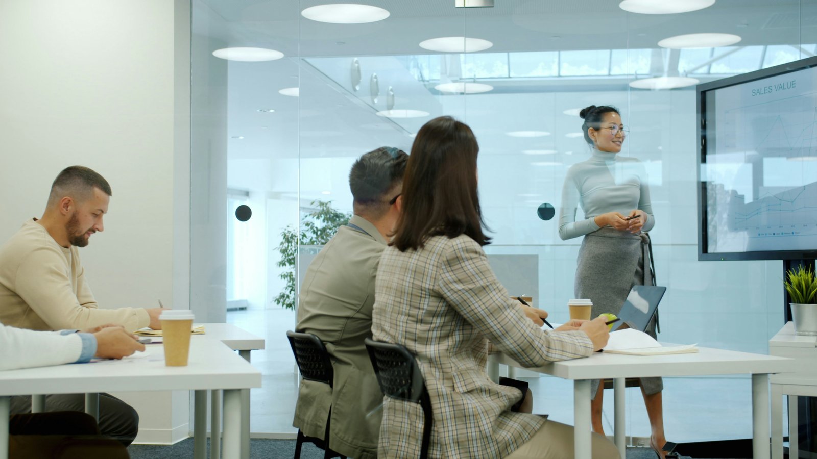 A team reviewing a strategy presentation